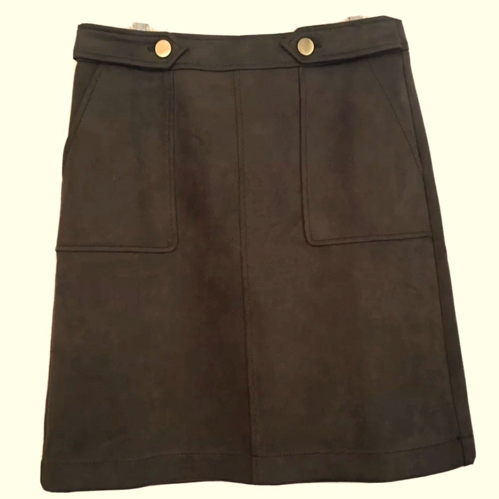 🌻 NWT Loft Dark Olive Green Ultrasuede Stretch A-line Skirt Size 8